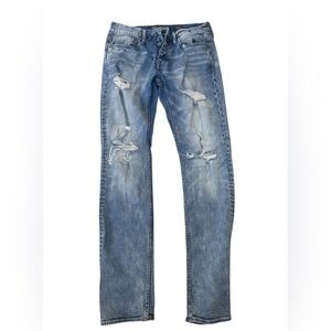 BKE  THE BUCKLE CARTER Men's Light Blue Distressed Straight leg Jeans 30 long